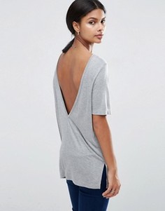 Футболка с V‑образным вырезом сзади и короткими рукавами ASOS - Серый