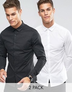 2 черно-белые рубашки скинни в горошек ASOS - СКИДКА 16 - Мульти