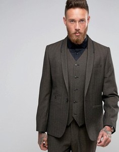 Коричневый пиджак слим в елочку с декоративным кантом ASOS - Коричневый