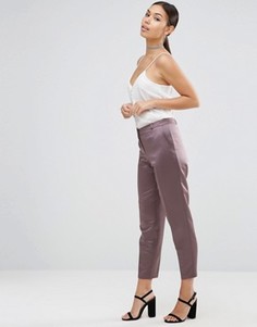 Атласные брюки слим ASOS Glam - Серый