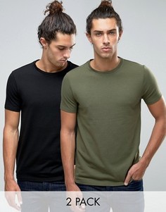 2 обтягивающие футболки (черная/хаки) ASOS - СКИДКА - Мульти