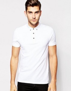 Белая футболка-поло из ткани пике с воротником на пуговицах ASOS - Белый