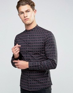 Приталенная рубашка с геометрическим принтом и воротником на пуговице ASOS - Черный