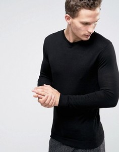 Вязаный джемпер из мериносовой шерсти с круглым вырезом Selected Homme - Черный