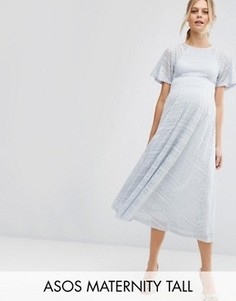Кружевное платье миди для беременных с рукавами-бабочка ASOS Maternity TALL - Серый