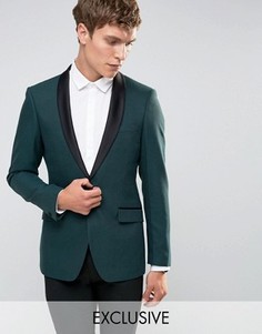 Облегающий пиджак для смокинга с атласными лацканами Number Eight Savile Row - Зеленый