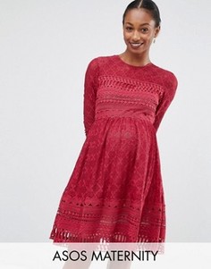 Приталенное кружевное платье-премиум для беременных АSOS Maternity - Красный