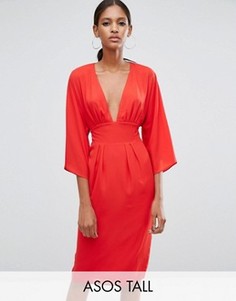 Платье миди с ремнем в стиле 70-х ASOS TALL - Красный
