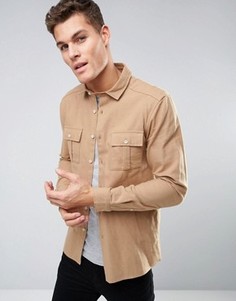 Бежевая рубашка классического кроя в стиле милитари с карманами ASOS - Бежевый