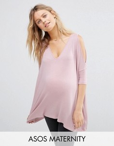 Oversize-топ с открытыми плечами и асимметричным подолом ASOS Maternity - Розовый