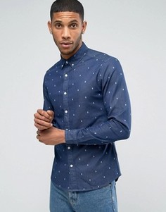Темная джинсовая рубашка скинни с принтом стрел ASOS - Темно-синий