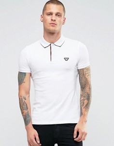 Белая узкая футболка-поло с принтом на воротнике Armani Jeans - Белый