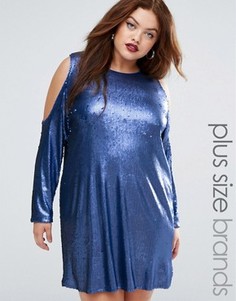 Цельнокройное платье с пайетками и вырезами на плечах Boohoo Plus - Синий