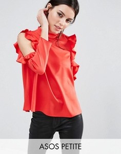 Атласный топ с высокой горловиной и вырезами на плечах ASOS PETITE - Красный