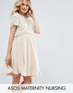 Короткое приталенное платье для беременных и кормящих ASOS Maternity NURSING - Розовый