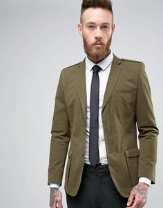 Блейзер цвета хаки с покрытием и отделкой в стиле милитари ASOS - Зеленый