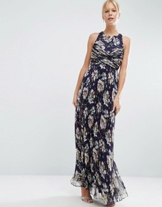 Плиссированное платье макси с цветочным принтом в винтажном стиле ASOS WEDDING - Мульти