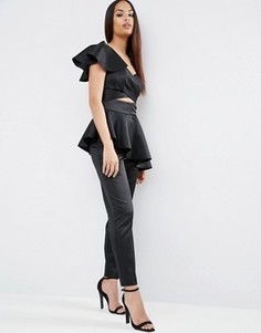Комбинезон на одно плечо с оборкой ASOS - Черный