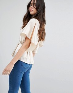 Атласная блузка с рукавами-кимоно ASOS - Бежевый