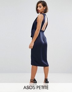 Платье миди со свободным воротом и вырезом сзади ASOS PETITE - Темно-синий