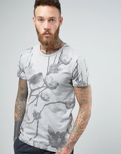 Футболка с круглым вырезом и сплошным цветочным принтом Selected Homme - Серый
