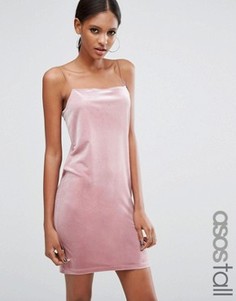 Бархатное платье мини с квадратным вырезом ASOS TALL - Розовый