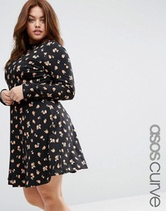 Короткое приталенное платье с мелким цветочным принтом ASOS CURVE - Мульти