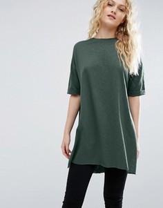 Удлиненная oversize-футболка из фактурного трикотажа с разрезами по бокам ASOS - Зеленый