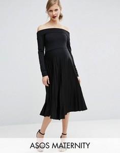 Платье миди для беременных с плиссировкой ASOS Maternity - Черный
