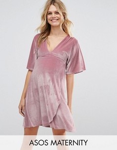 Бархатное платье мини для беременных с рукавами-кимоно ASOS Maternity - Розовый
