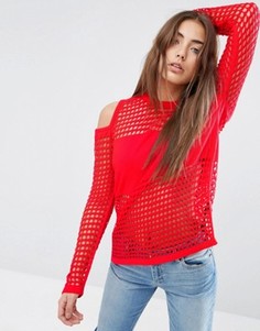Сетчатый джемпер с открытыми плечами ASOS - Красный