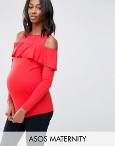 Топ для беременных с открытыми плечами и оборкой ASOS Maternity - Красный