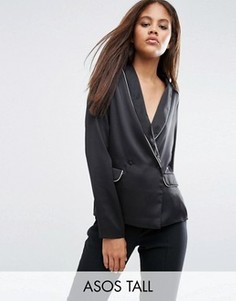 Атласная блузка в пижамном стиле с запахом спереди ASOS TALL - Черный