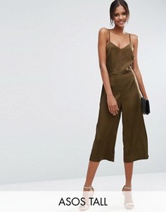 Атласный комбинезон на бретельках и шнуровкой на спине ASOS TALL - Зеленый