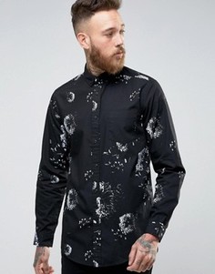 Длинная рубашка классического кроя с цветочным принтом ASOS - Черный