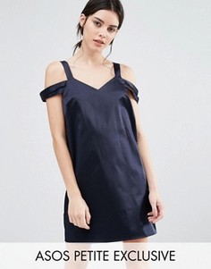 Атласное цельнокройное платье с двойными бретельками ASOS PETITE - Синий