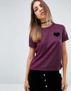 Блестящая футболка с сердцем ASOS - Розовый
