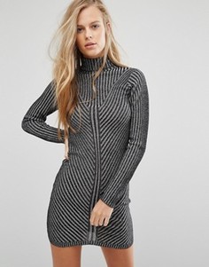 Платье мини в рубчик с длинными рукавами Miss Selfridge - Черный