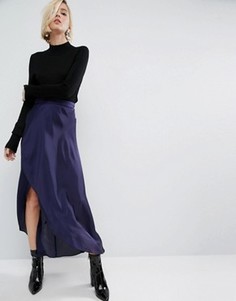 Атласная юбка макси с запахом ASOS - Темно-синий