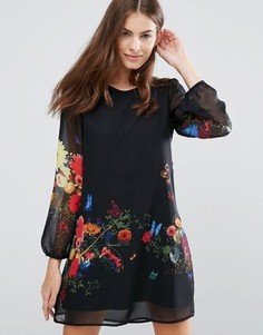 Платье-туника с цветочным принтом Yumi - Черный