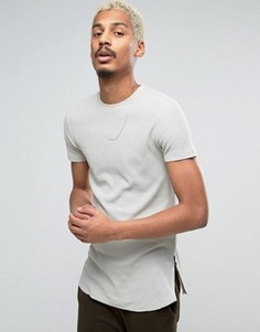 Длинная футболка из вафельного трикотажа с молниями по бокам ASOS - Бежевый