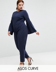 Комбинезон с рукавами-колокол и вырезом на спине ASOS CURVE - Темно-синий