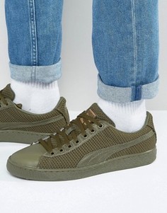 Кроссовки цвета хаки Puma Basket 36316302 - Зеленый