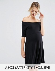 Приталенное платье для беременных с рукавами до локтя ASOS Maternity - Черный