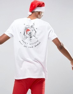 Длинная футболка с принтом Baubles Skeleton на груди и сзади ASOS Christmas - Белый