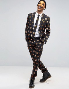 Костюм и галстук с тыквенным принтом OppoSuits Halloween - Черный