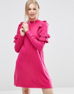 Платье-джемпер с рюшами на плечах ASOS - Розовый
