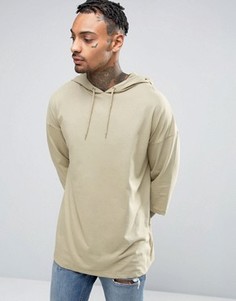 Футболка-oversize с рукавами 3/4 и капюшоном ASOS - Бежевый