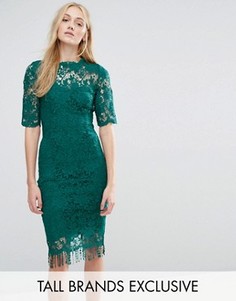 Кружевное платье с контрастной подкладкой и кисточками по краю Paper Dolls Tall - Зеленый