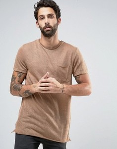 Бежевая длинная футболка с необработанным краем New Look - Бежевый